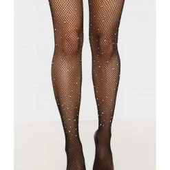 Shop Fortune Khloe Black Sparkle Glitter Crystalized Rhinestone Fishnet Tights Hosiery