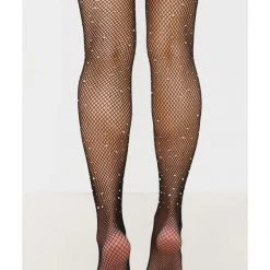 Shop Fortune Khloe Black Sparkle Glitter Crystalized Rhinestone Fishnet Tights Hosiery
