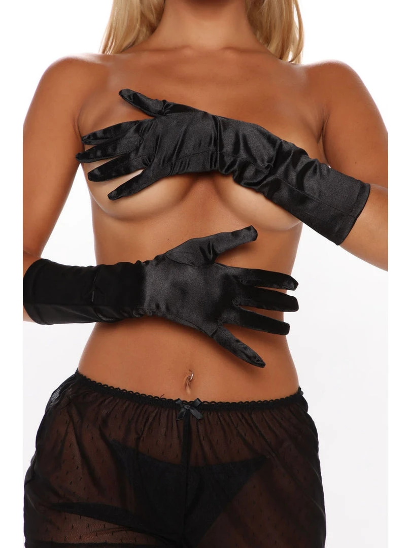 Leg Avenue Classic Lady Black Satin Mid Length Gloves 2 Leg Avenue Classic Lady Black Satin Mid Length Gloves