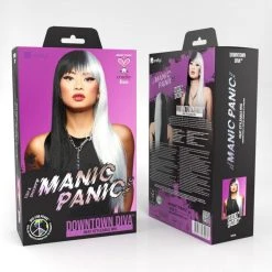 SMIFFYS Manic Panic Long Straight Black & White Split Dye Style Wig Wigs