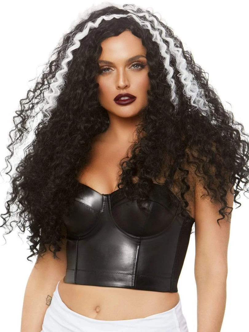 Leg Avenue Costumes Long Curly Black & White Costume Wig 1 Leg Avenue Costumes Long Curly Black & White Costume Wig