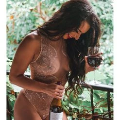 Dreamgirl Christmas Nude Sparkly Sheer Mesh Bodysuit Buff