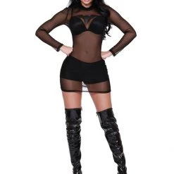Dreamgirl Costumes Sexy Black Sheer Mini Dress With Bat Motif
