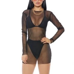 Forplay Black Long Sleeve Sheer Mesh Mini Dress DIY Halloween Costume Costumes