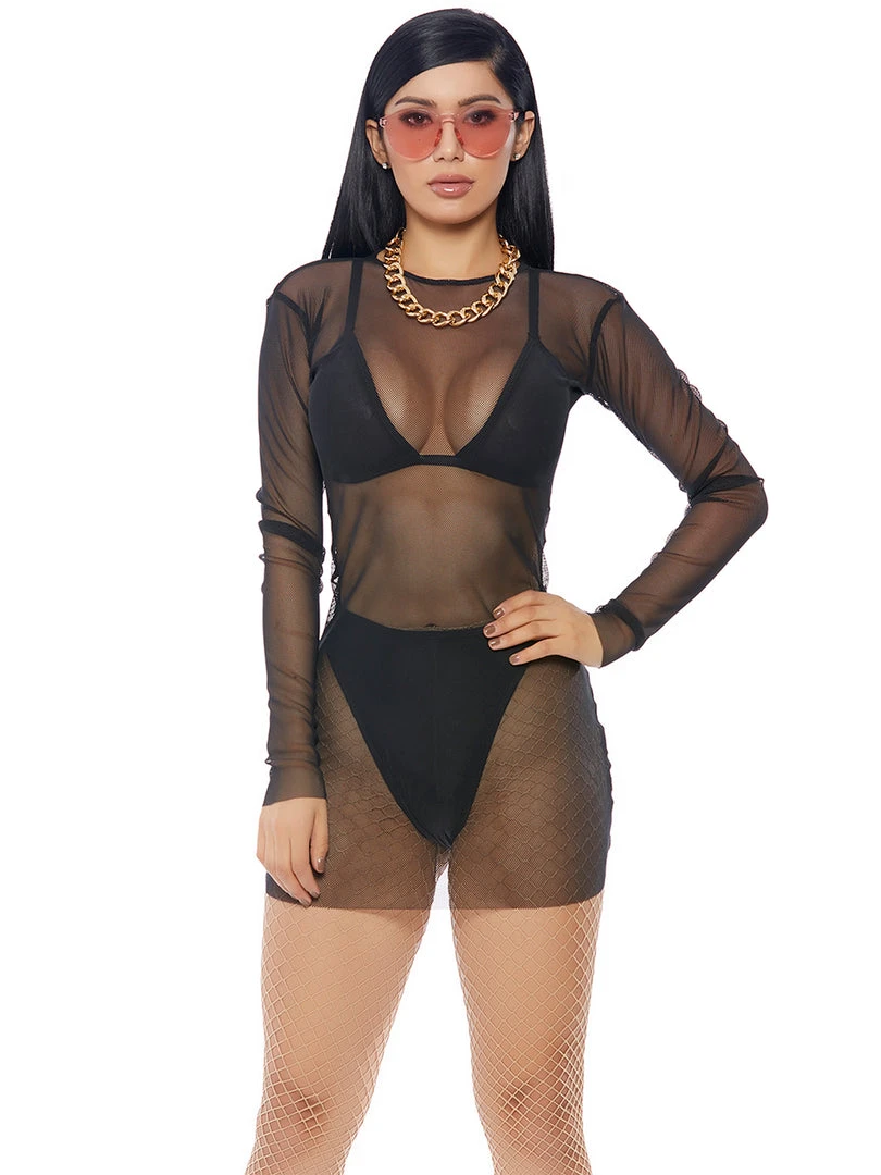 Forplay Black Long Sleeve Sheer Mesh Mini Dress DIY Halloween Costume Costumes 1 Forplay Black Long Sleeve Sheer Mesh Mini Dress DIY Halloween Costume Costumes