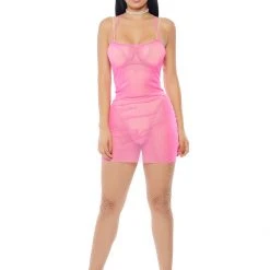 Forplay Sexy Neon Pink Mesh Cami Mini Dress