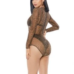 Forplay Womens Sexy Leopard Print Micronet Bodysuit Costume Costumes