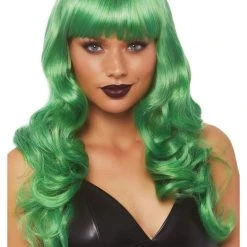 Leg Avenue Vivid Green Long Wavy Wig With Bangs