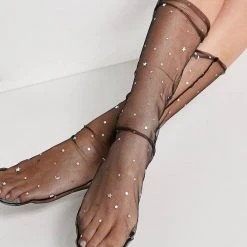 Leg Avenue Hosiery Midnight Sheer Tulle Star And Moon Socks In Black