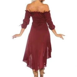 Leg Avenue Gauze Pirate Wench Peasant Dress Burgundy Red