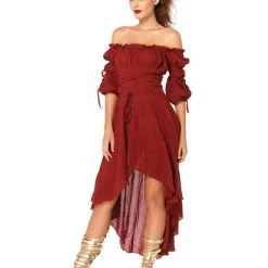 Leg Avenue Gauze Pirate Wench Peasant Dress Burgundy Red
