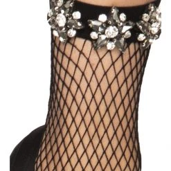 Leg Avenue Bejeweled Fishnet Anklet Socks With Rhinestone Flower Jewellery Hosiery