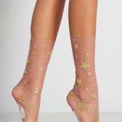 Leg Avenue Star Keeper Gold Glitter Star Tulle Anklet Sock