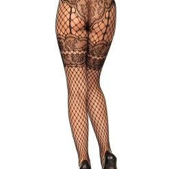 Leg Avenue Lace French Cut Garter Look Fishnet Net Tights