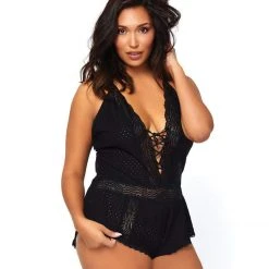 Leg Avenue Dreaming In Slumber Plus Size Lace Up Eyelet Romper