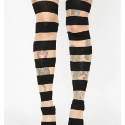 Leg Avenue Womens Costumes Glam Womens Black & Nude Striped Pantyhose