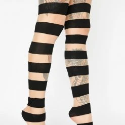 Leg Avenue Womens Costumes Glam Womens Black & Nude Striped Pantyhose