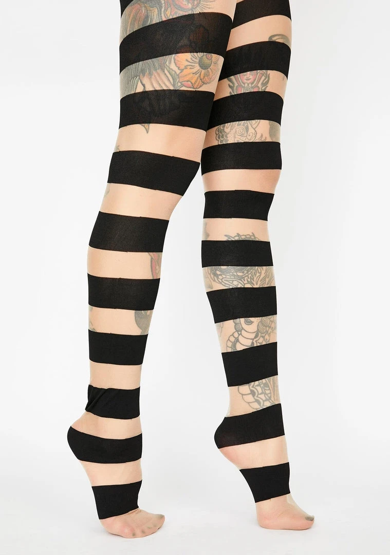 Leg Avenue Womens Costumes Glam Womens Black & Nude Striped Pantyhose 2 Leg Avenue Womens Costumes Glam Womens Black & Nude Striped Pantyhose