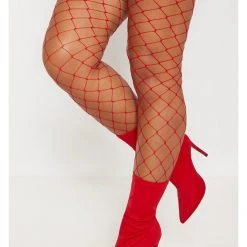 Leg Avenue Festival Favourite Diamond Fishnet Tights In Red Christmas