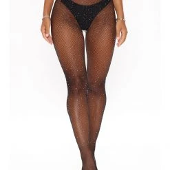 Leg Avenue Hosiery Kim Black Luxe Sparkle Glitter Crystalized Rhinestone Fishnet Tights