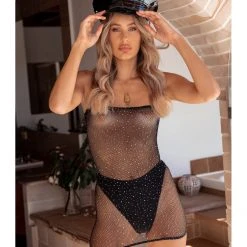 Leg Avenue Club Lights Black Crystalised Fishnet Convertible Tube Dress