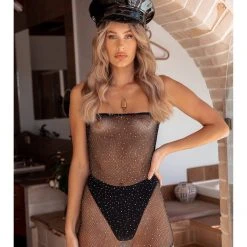 Leg Avenue Club Lights Black Crystalised Fishnet Convertible Tube Dress