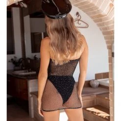 Leg Avenue Club Lights Black Crystalised Fishnet Convertible Tube Dress