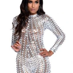 Leg Avenue Cyber Girl Laser Cut Silver Metallic Catsuit 12 Leg Avenue Cyber Girl Laser Cut Silver Metallic Catsuit