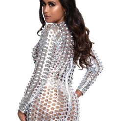 Leg Avenue Cyber Girl Laser Cut Silver Metallic Catsuit 11 Leg Avenue Cyber Girl Laser Cut Silver Metallic Catsuit