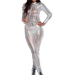 Leg Avenue Cyber Girl Laser Cut Silver Metallic Catsuit 13 Leg Avenue Cyber Girl Laser Cut Silver Metallic Catsuit
