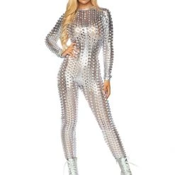 Leg Avenue Cyber Girl Laser Cut Silver Metallic Catsuit 15 Leg Avenue Cyber Girl Laser Cut Silver Metallic Catsuit