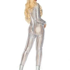 Leg Avenue Cyber Girl Laser Cut Silver Metallic Catsuit 17 Leg Avenue Cyber Girl Laser Cut Silver Metallic Catsuit