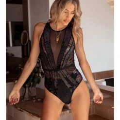 Leg Avenue Lingerie So In Love Black Velvet & Lace Bodysuit