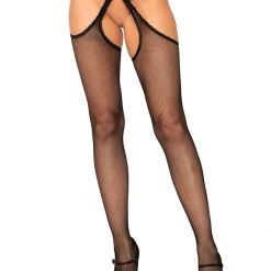 Leg Avenue Hosiery Strappy Suspender Fishnet Stockings With Multi Strap Garter Belt