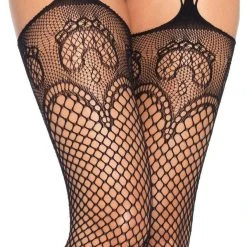 Leg Avenue Starzy Black Sexy Thigh High Fishnet Pantyhose Stockings Suspender Garter Belt Hosiery