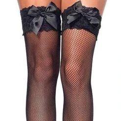 Leg Avenue Bow Down Fishnet Thigh High Stockings With Bow