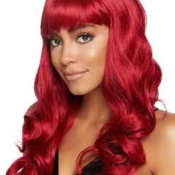 Leg Avenue Red Long Wavy Costume Wig With Bangs Costume Accessories