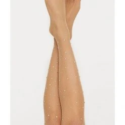 Shop Fortune Kendall Nude Sparkle Glitter Crystalized Rhinestone Fishnet Tights