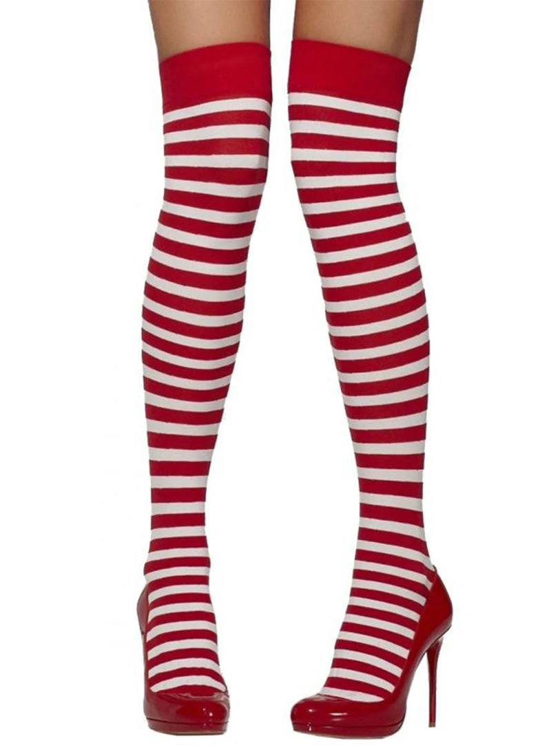 Fever Christmas Sexy Santa Red And White Striped Opaque Thigh Highs 1 Fever Christmas Sexy Santa Red And White Striped Opaque Thigh Highs