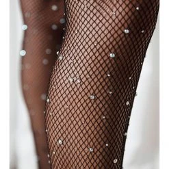 Shop Fortune Khloe Black Sparkle Glitter Crystalized Rhinestone Fishnet Tights Hosiery