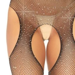 Shop Fortune Kourtney Sparkle Glitter Crystalized Rhinestone Fishnet Tights With Cutouts Hosiery
