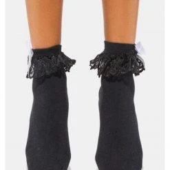 Shop Fortune Costumes Lingerie Gothic Lolita Black Ruffle Ankle Socks With White Bow