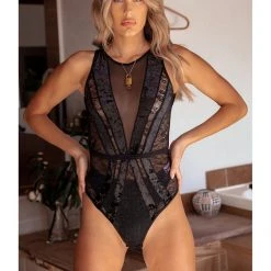 Leg Avenue Lingerie So In Love Black Velvet & Lace Bodysuit