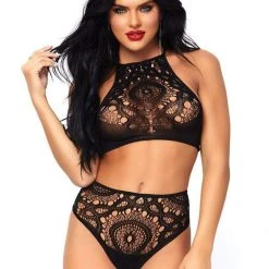 Leg Avenue Lingerie Frenchie Black Crochet Lace 2 PC Crop Top & Panty
