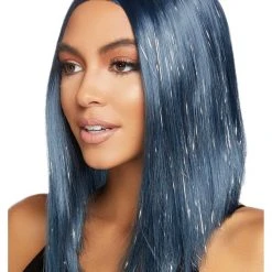 Leg Avenue Midnight Blue Tinsel Long Bob Fashion Wig Costume Accessories
