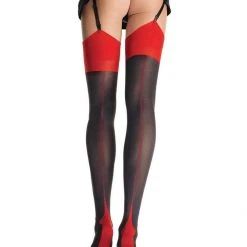 Leg Avenue Christmas Black & Red Cuban Heeled Back Seam Thigh High Stockings
