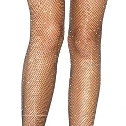 Leg Avenue Plus Size Black Crystalized Rhinestone Fishnet Suspender Pantyhose
