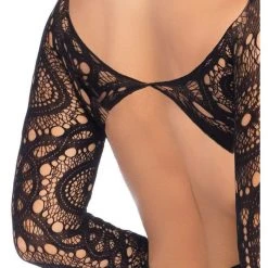 Leg Avenue Stevie Black Crochet Lace Bodysuit