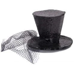 Leg Avenue Mini Black Glitter Top Hat With Veil Costume Accessories